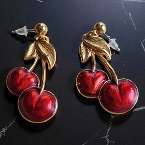 Vintage 1992 Avon Cherry Earrings in Red Enamel